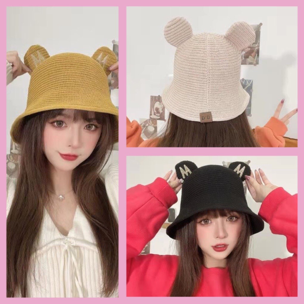 [Hàng quảng châu] Mũ nón chữ M tai gấu mèo siêu cute phụ kiện sống ảo mùa du lịch cho nữ-giadungsieure
