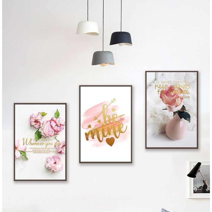 Bộ 3 Bức Tranh Hoa Sen Hoa Mẫu Đơn Canvas Kim Tuyến Cao Cấp Trang Trí Phòng Ngủ Phòng Khách
