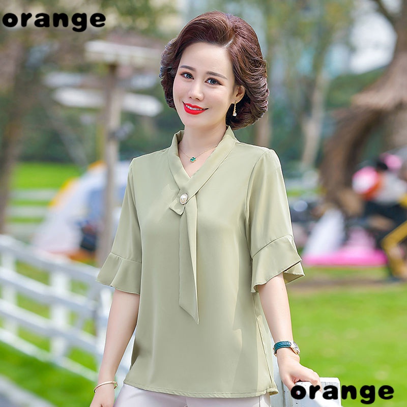 Áo Sơ Mi Chiffon Mỏng Tay Ngắn Phong Cách Phương Tây Thời Trang Mùa Hè Mới 2021 Cho Nữ Trung Niên