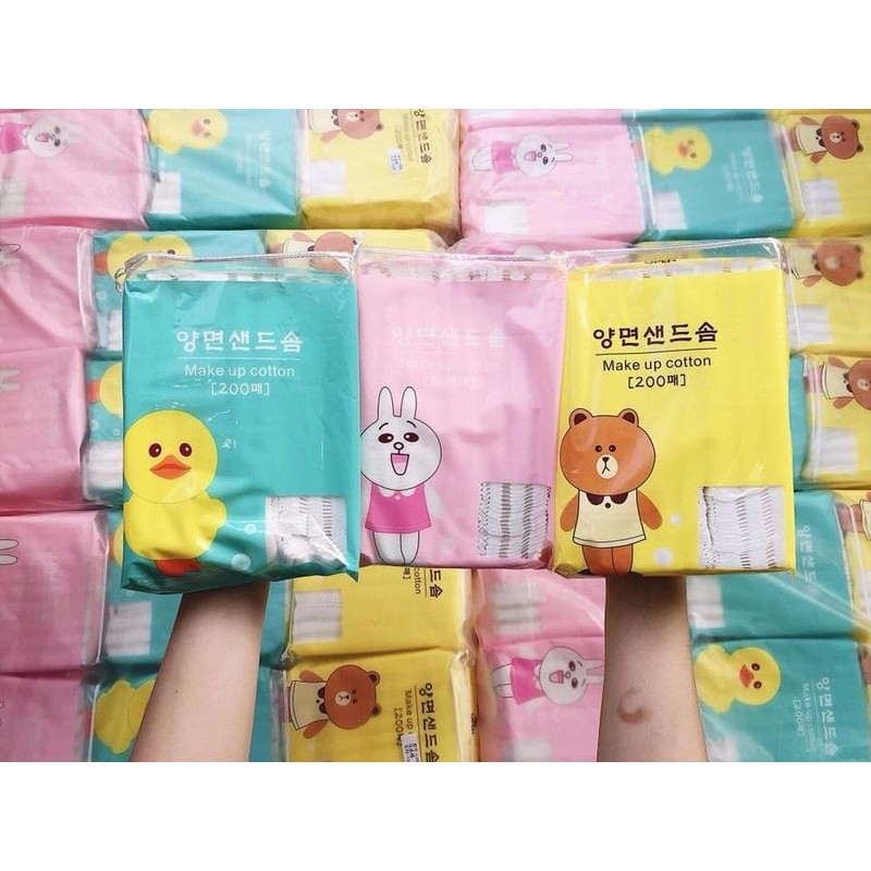Bông Tẩy Trang Gấu Vịt Thỏ Silubi Hàn Quốc 200 miếng
