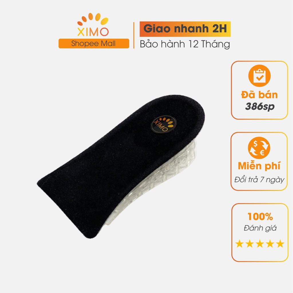 Lót giày tăng chiều cao 4,5cm có 3 nấc Silicon nửa bàn XIMO loại XL2 – Black (Bán Chạy)