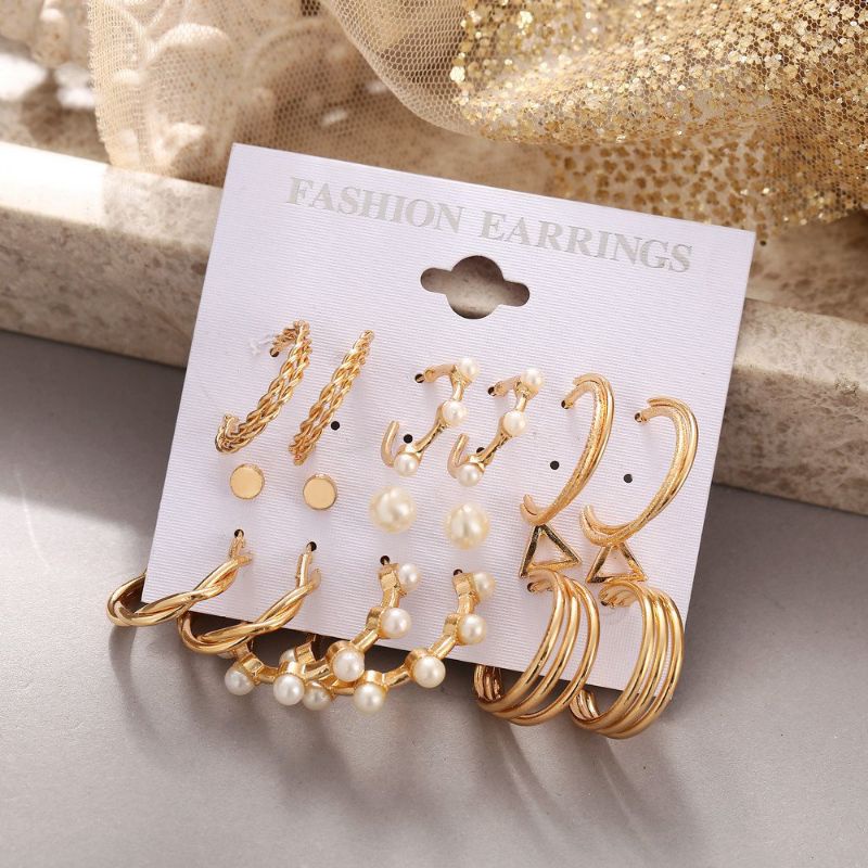 Set bông tai nữ 6 món khuyên tai vòng tròn mạ vàng bạc phong cách hàn quốc cocochang