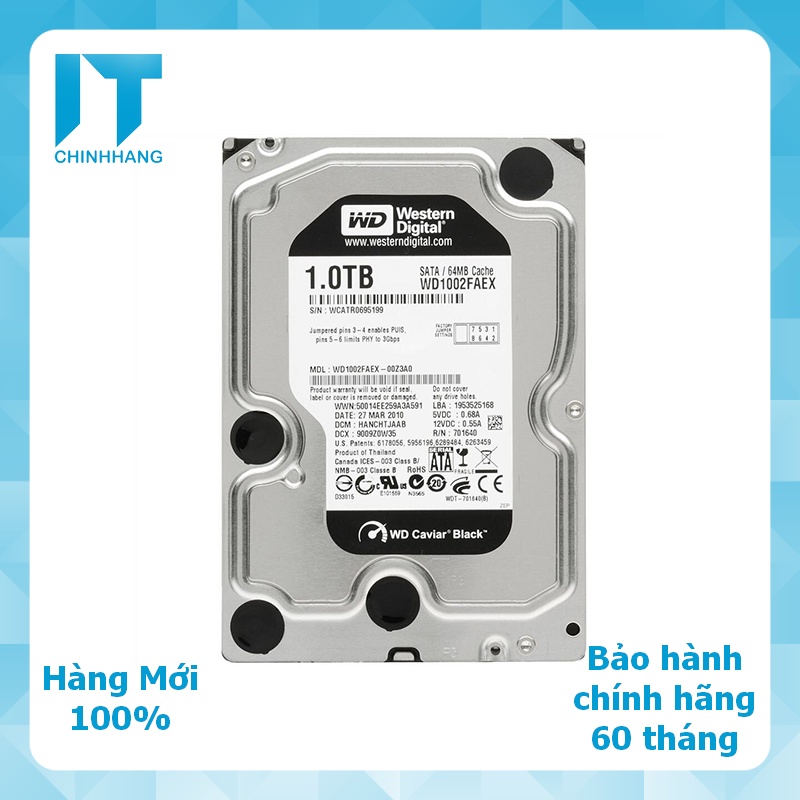 Ổ cứng gắn trong HDD WD 1Tb Black SATA3 - 7200 rpm - 2 Nhân - 64MB cache - HÀNG CHÍNH THỨC