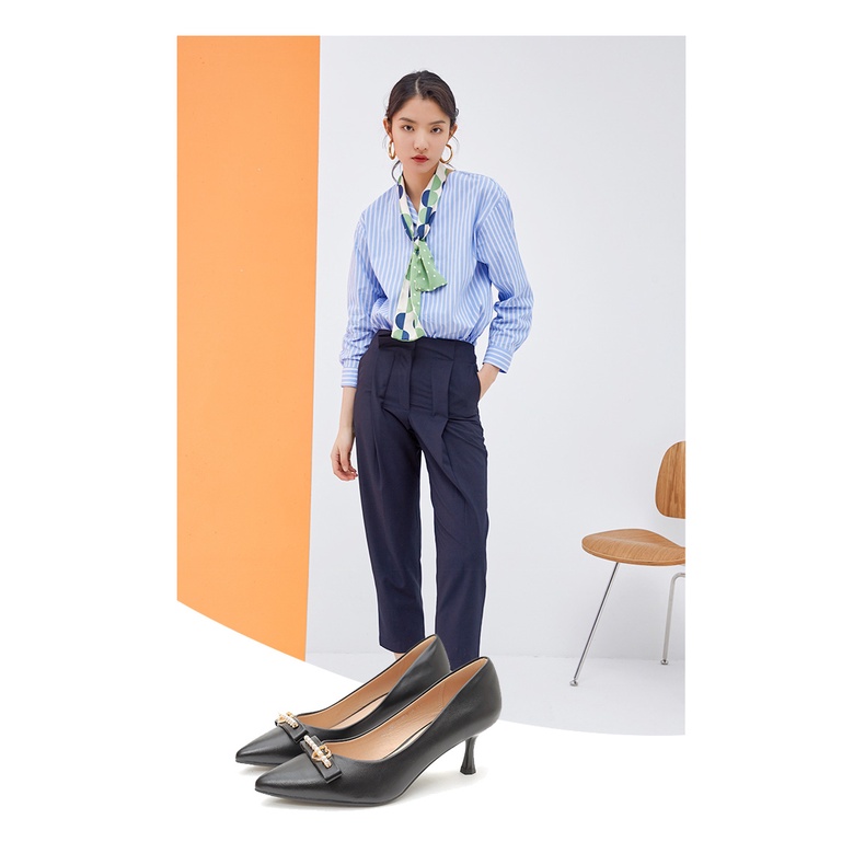 Giày cao gót nữ Dusto giày cao gót 5p mũi nhọn giá rẻ thời trang công sở đẹp cao cấp da mêm màu đen be DT028(sẵn 37)