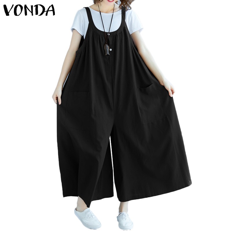 Jumpsuit Hai Dây VONDA Ống Rộng Màu Trơn Cho Nữ