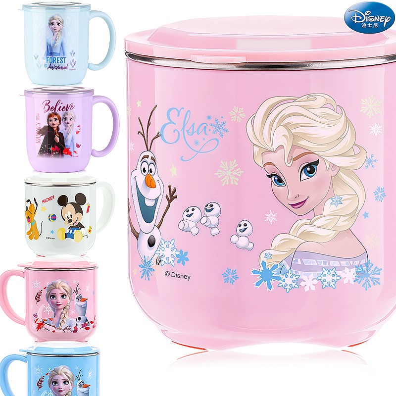 Cốc nước bằng thép không gỉ có nắp đậy in hình công chúa Disney Elsa Frozen 2 cho trẻ em