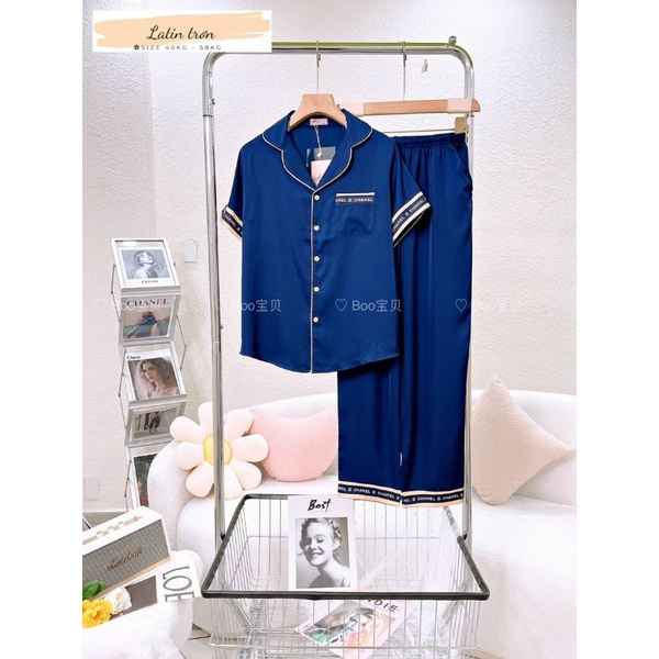Đồ mặc nhà Pijama tay ngắn quần dài lụa latin trơn 40_58kg