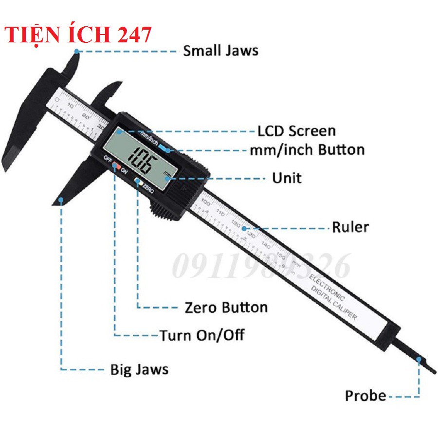 Thước Kẹp Điện Tử Đo Lường Độ Chính xác Cao Trong Ngành Kỹ Thuật, Trường Học, Chất liệu Sợi Nhựa Carbon Syntek 150mm
