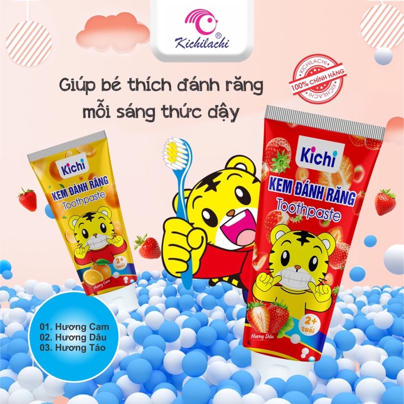 Kem Đánh Răng Cho Bé Nuốt Được Kichilachi , Bảo Vệ Răng Nướu Toàn Diện, Tuýp 60gr