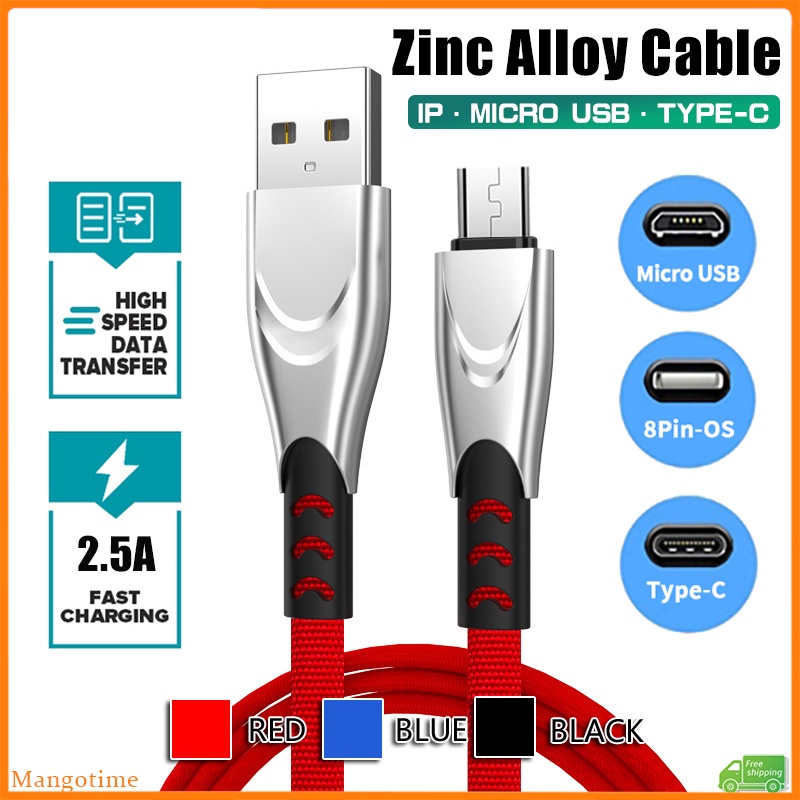 Dây Cáp Sạc Dữ Liệu Usb 2.5A Bằng Hợp Kim Dành Cho Điện Thoại Micro Usb / i-P / Type C