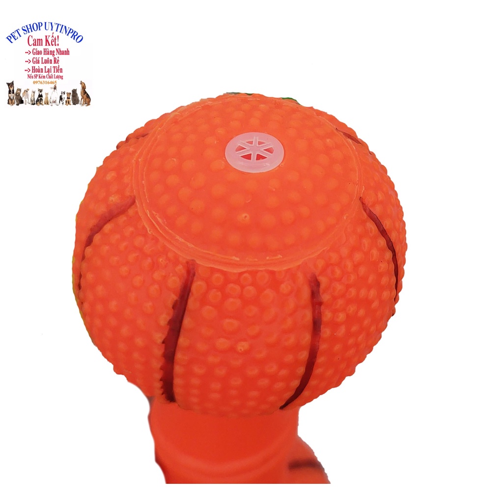 Đồ chơi cho Chó Hình quả tạ Dài 16cm In hình bóng bowling Phát ra tiếng kêu Chất liệu nhựa dẻo, Giúp thú cưng sảng khoái