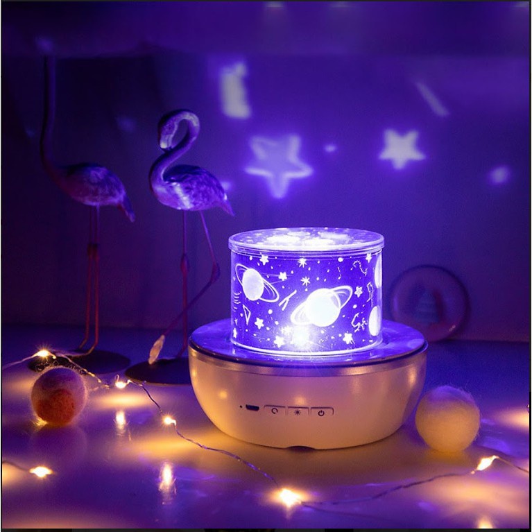 Đèn Ngủ Chiếu Sao Cho Bé Cổ Tích Lãng Mạn Xoay Tự Động Có Đèn Led