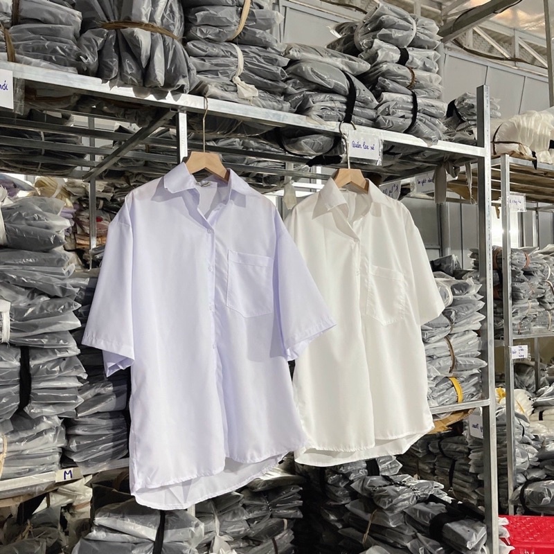 Áo Sơ Mi Trắng Có Túi basic Unisex chất vải mềm mịn from rộng fullsize