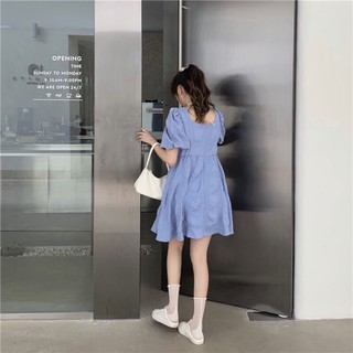 [ORDER] Váy trắng cổ vuông tay bồng( dáng ngắn thêm 3 màu mới siêu hot)