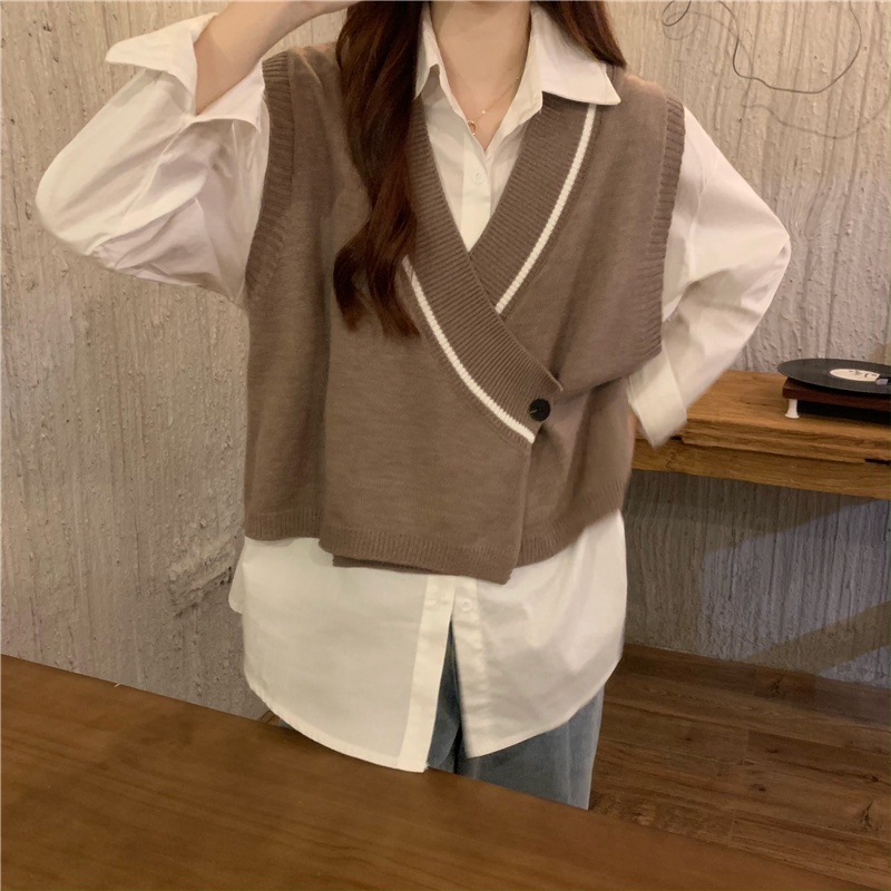 HoneySexy Áo vest nữ cổ chữ V lỏng đan không tay hàng đầu đơn giản thời trang cổ điển gợi cảm | BigBuy360 - bigbuy360.vn
