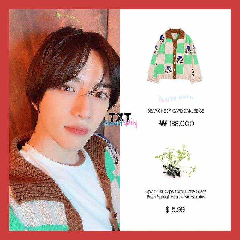 Áo cardigan kẻ ô gấu Teddy giống Beomgyu TXT