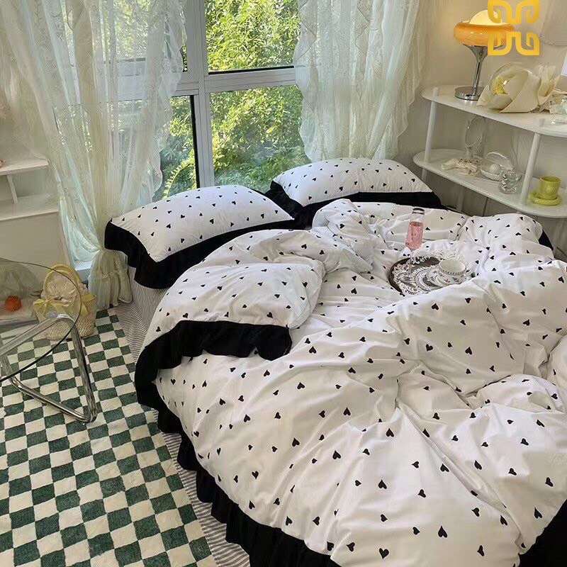 Bộ Chăn Ga Gối Bèo Phong Cách Tiểu Thư. Nhẹ Nhàng Nữ Tính