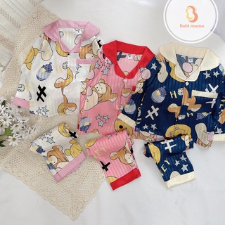 Bộ Lụa Dài Tay Cho Bé Chất Lụa Gấm Size 8-22kg Đồ Bộ Mặc Nhà Boody BPN01