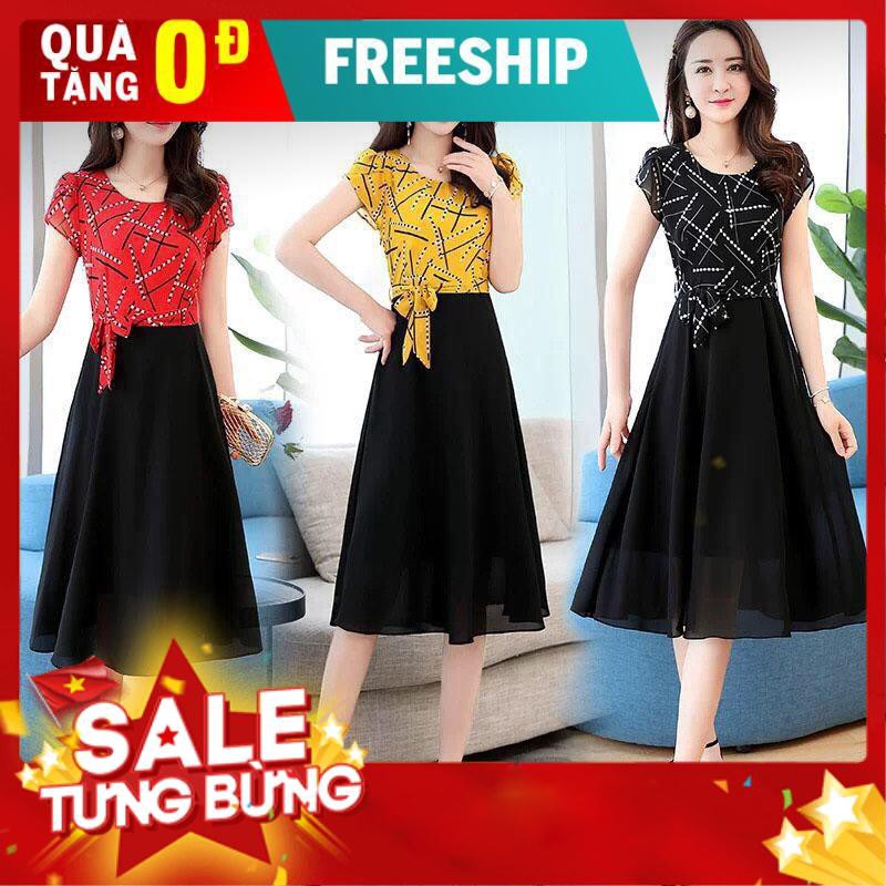 ĐẦM XÒE NỮ ĐÍNH ĐÁ CỘT NƠ EO XINH XẮN ĐỦ MÀU ĐỦ SIZE M L XL XXL - 80497