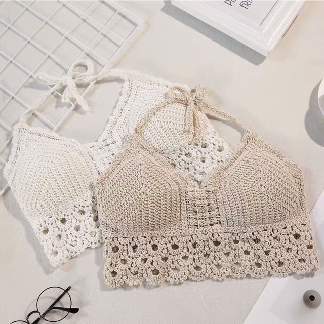 Set biển cute - áo bra đan móc + quần sooc ren gấu hoa (có tách rời) | BigBuy360 - bigbuy360.vn