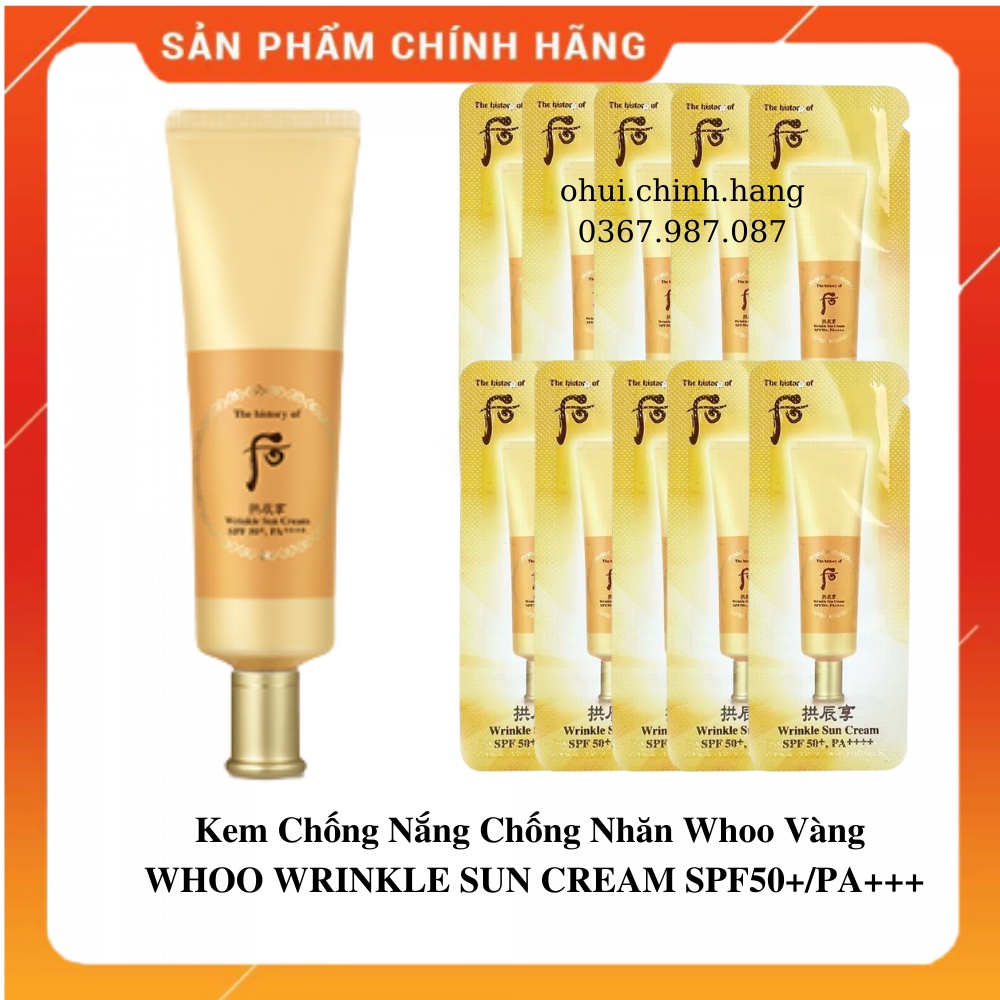 10 gói Kem chống nắng chống nhăn  Whoo Wrinkle Sun SPF 50+/PA+++_hạn sử dụng 2025