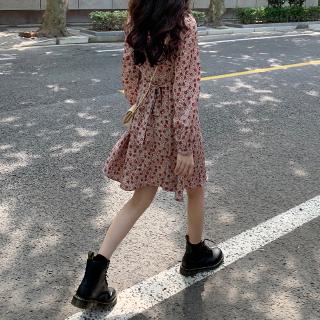 Đầm hoa mỏng chiết eo kiểu Retro Pháp thời trang 2020 cho nữ