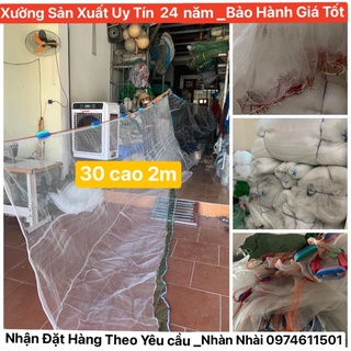 Lưới vét kéo cá 30m cao 2m_độ bền >3 năm_hàng gia công_túi 3m tay kéo 1,5m