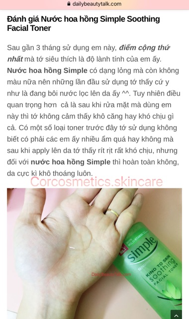 Nước hoa hồng Simple Kind to Skin Soothing Facial Toner