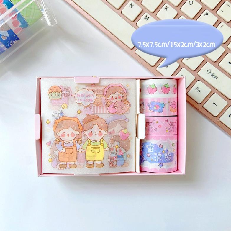 Sticker trang trí sổ KOLANO set sticker và băng dính sticker trang trí sổ họa tiết hoạt hình vui nhộn SS-001413