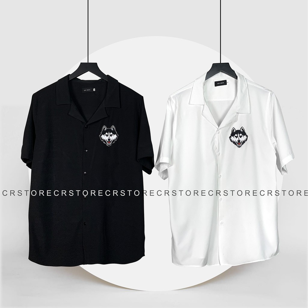 Áo sơ mi tay ngắn Cổ DANTON - VEST sói trắng thêu  . Sơ mi tay lỡ unisex nam nữ trơn vải lụa mềm SMNT621 | BigBuy360 - bigbuy360.vn