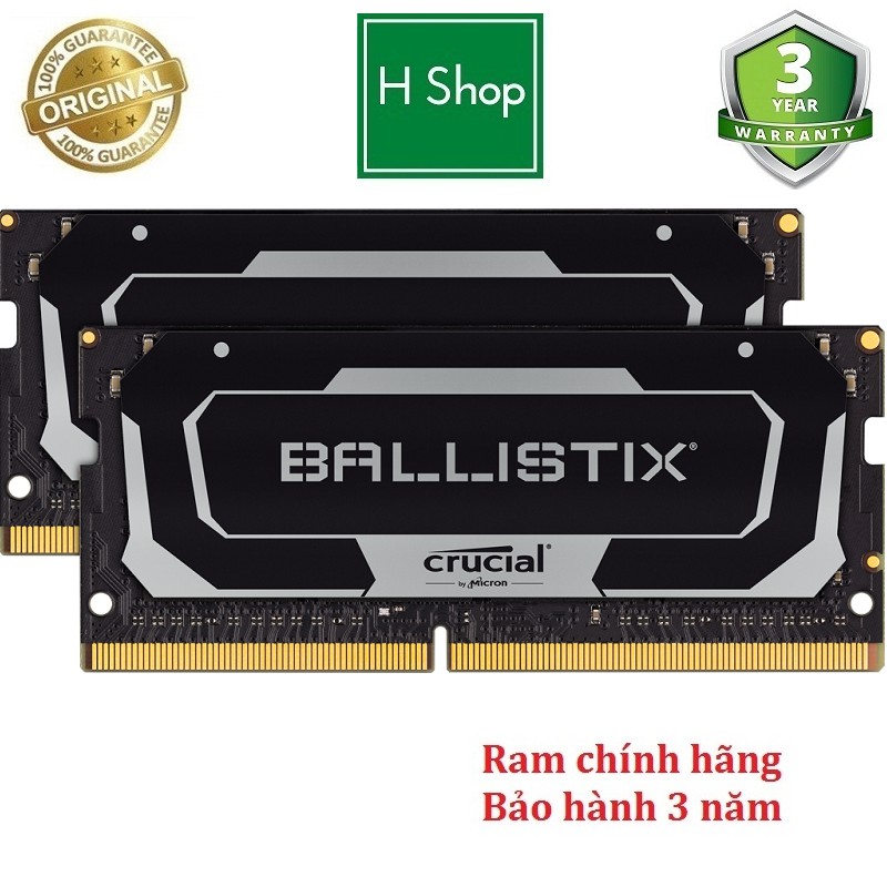 Ram laptop 32gb Kit (2x16gb) ddr4 bus 2666 Crucial Ballistix mới 100%, bảo hành 3 năm