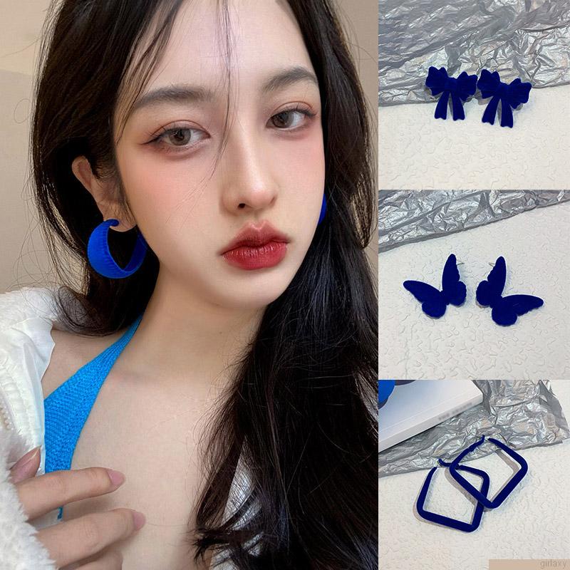 Bông tai hình học màu xanh dương phong cách Hàn Quốc cổ điển thời trang