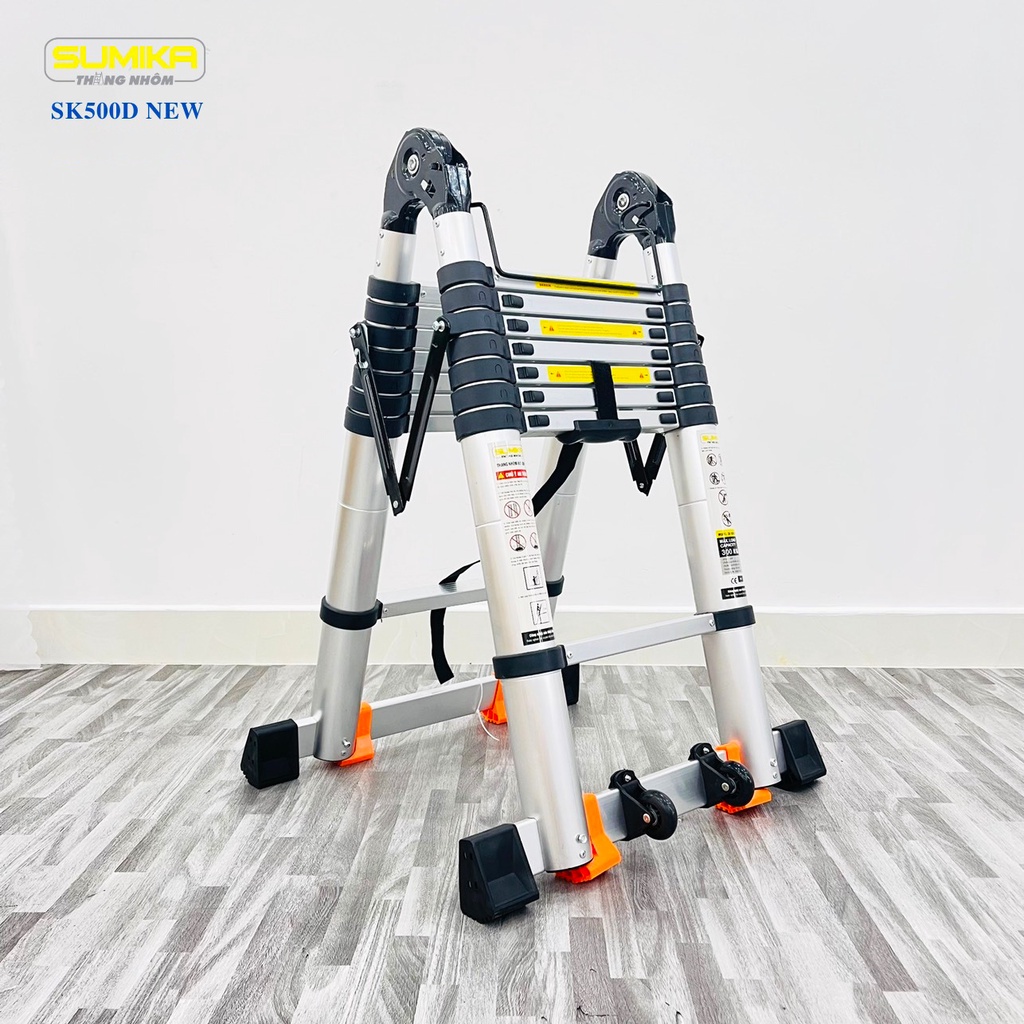 Thang nhôm rút đôi SUMIKA SK500D NEW - rút chữ A cao 2.5m, rút chữ I cao 5.0m, tải trọng 300kg
