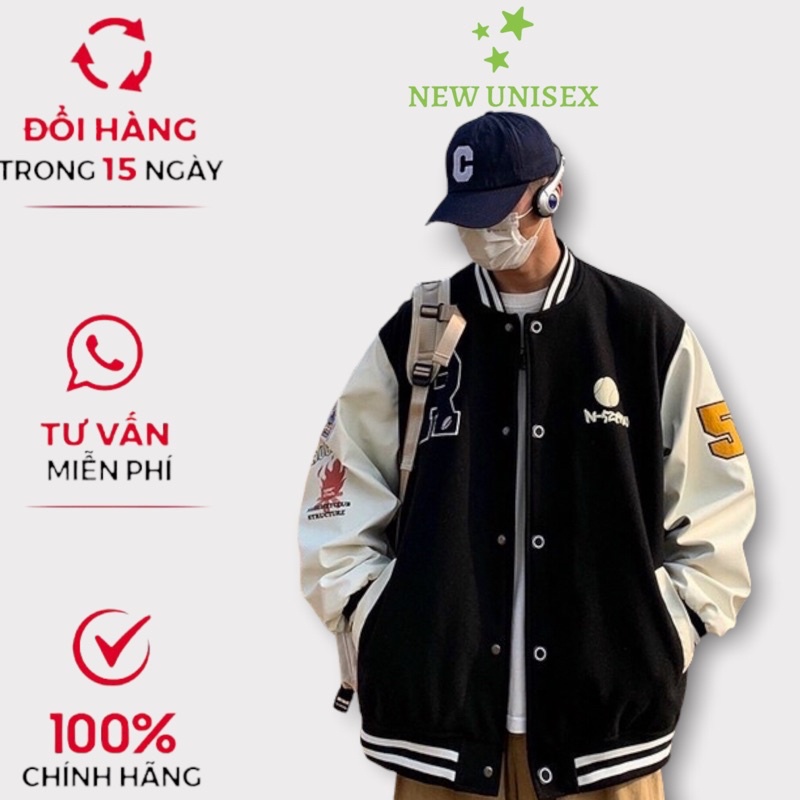 Áo Khoác Bomber Nam Chất Nỉ Pe Loại 1 Cài Nút Phối R In Chữ Lưng Có Hình Tay Kiểu Bóng Chày Form Rộng Mặc Thoải Mái [NEW