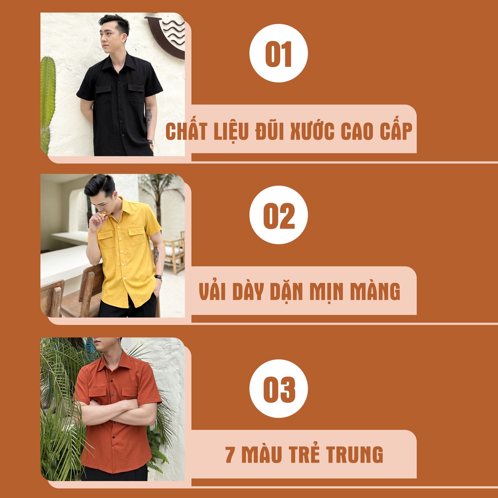 Áo sơ mi nam ngắn tay chất đũi phong cách thời trang công sở mùa hè trẻ trung lịch lẫm A06