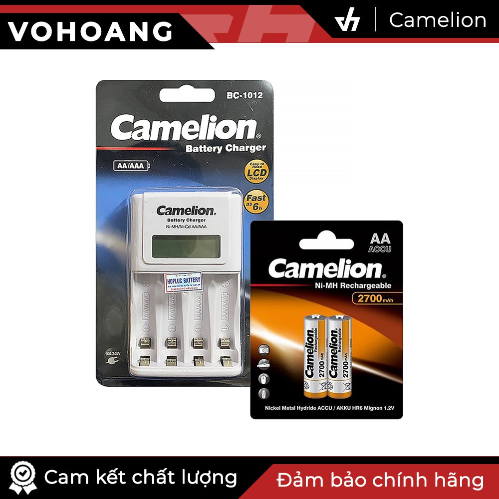 Sạc Camelion 1012 kèm 2 pin AA 2700mAh mẫu mới, tự ngắt sạc