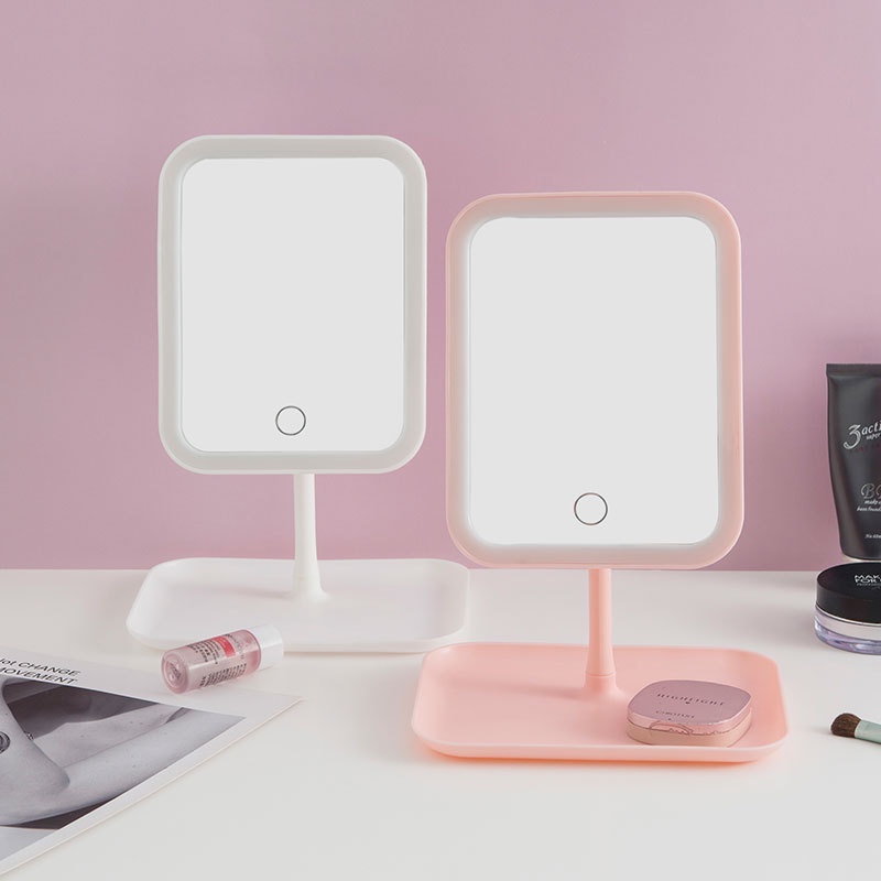 Gương Trang Điểm Để Bàn Đèn Led Chữ Nhật Có Khay