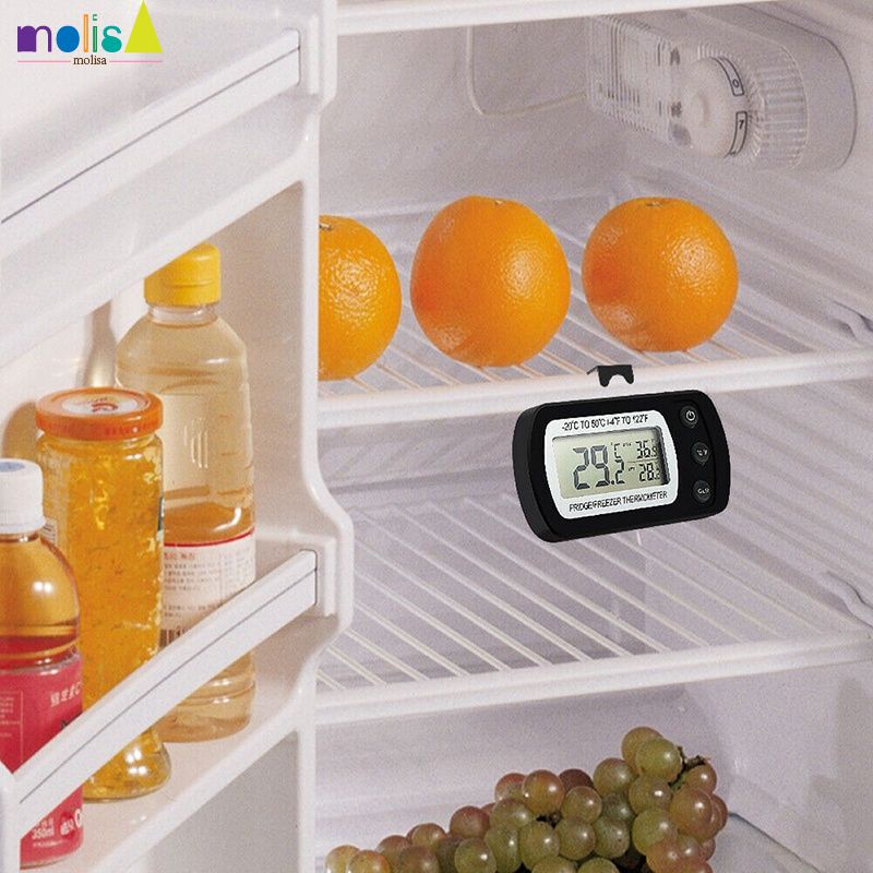 Sẵn Sàng Điện Tử Kỹ Thuật Số Nhiệt Kế Tủ Lạnh Chống Thấm Nước Chống Ẩm Tủ Đông LCD Độ Chính Xác Nhiệt Kế Đo Nhiệt Độ Trong Nhà Monito-Molisa