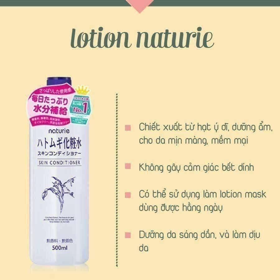 Nước Hoa Hồng Naturie Skin Conditioner Lotion Nhật Bản , Toner Cho Da Dầu Mụn Chiết Xuất Ý Dĩ Cân Bằng Da