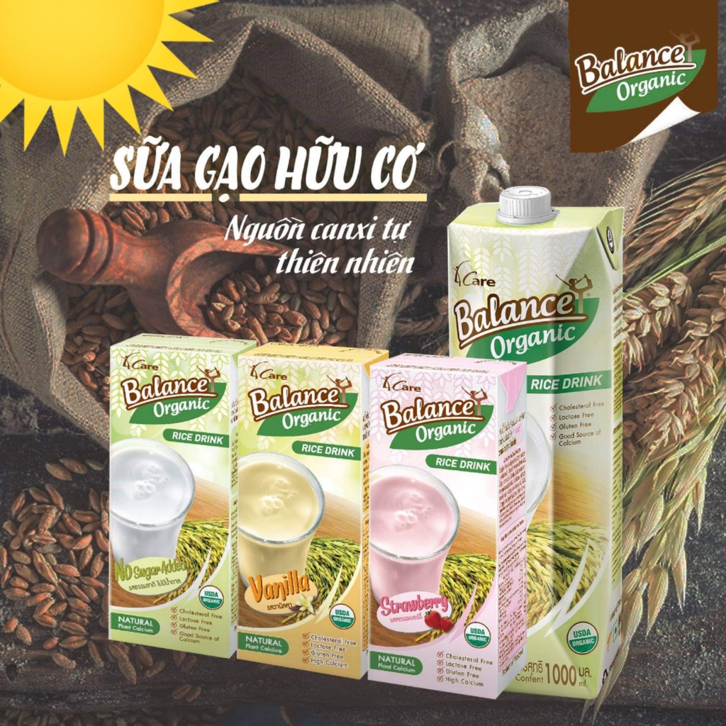 Sữa Gạo Hữu Cơ Thái Lan 4 CARE BALANCE ORGANIC, có đủ 3 Hương Vị, Sữa Vanni, Sữa Dâu, Sữa Không Đường