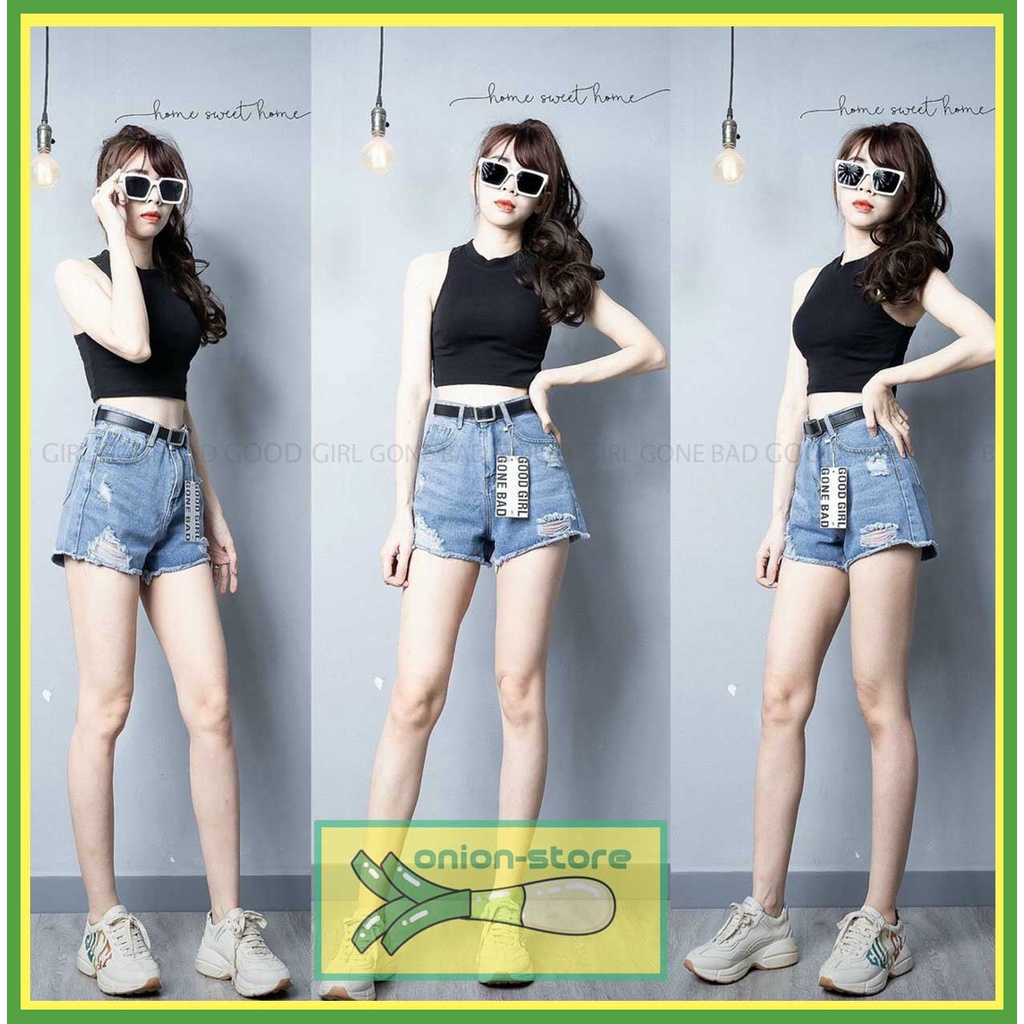 Quần Short Jean Nữ Lưng Cao - Lai Tua Rách Nhẹ - Ảnh Thật