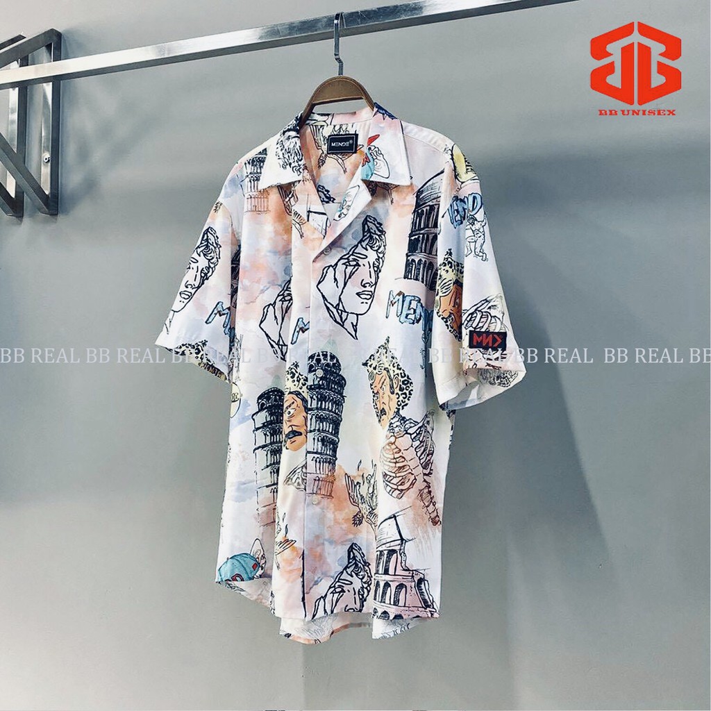 ÁO SƠ MI  Tay Ngắn Họa Tiết MENDE CRAYON Tay Lỡ FORM UNISEX - BB REAL