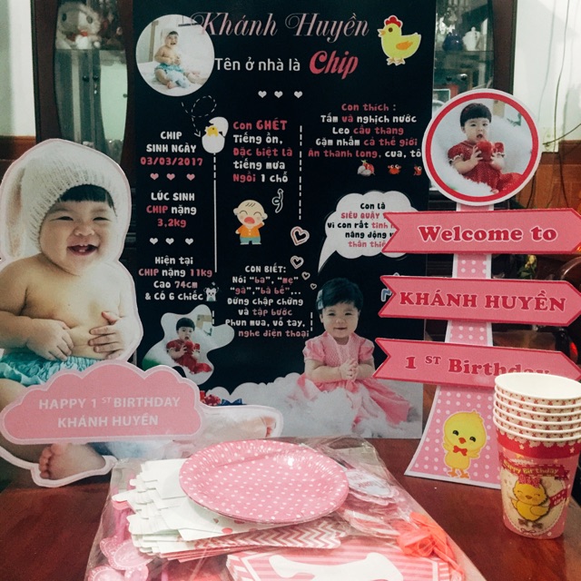 Set phụ kiện sinh nhật, thôi nôi bé gái