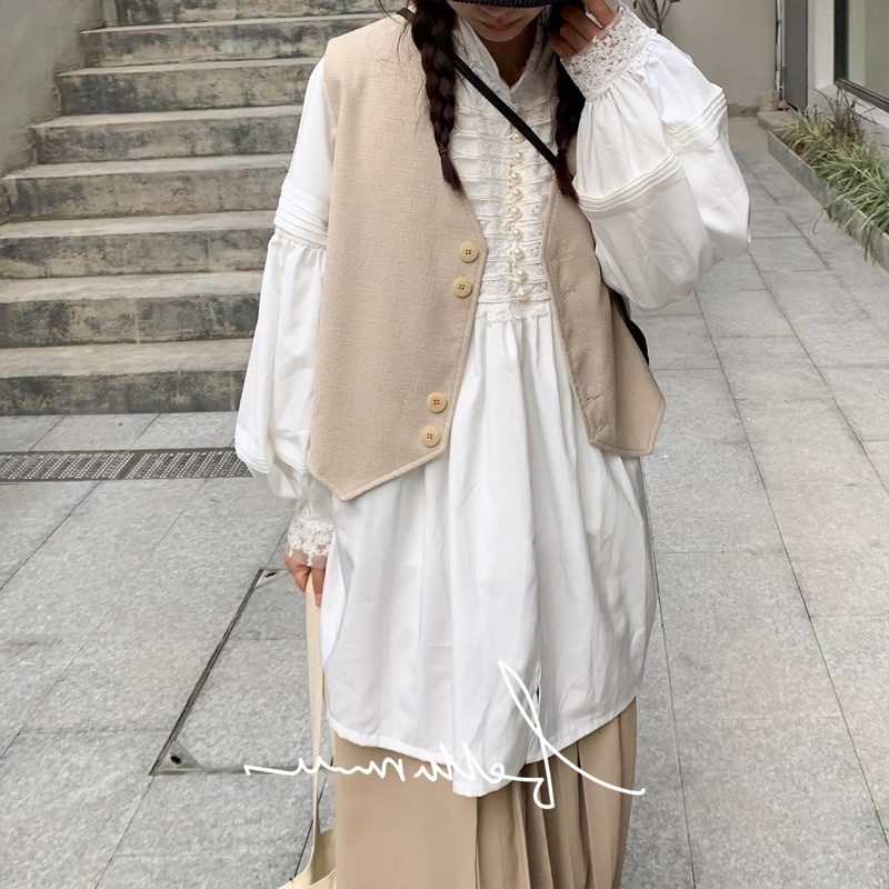 SẴN♥️Áo sơ mi dáng rộng phối ren 𝐋𝐀𝐋𝐀𝐃𝐔𝐃𝐔 điệu đà cho nàng chubby oversize khí chất