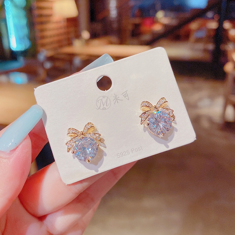 Bông Tai Hình Nơ Đính Đá Cao Cấp Thời Trang Dành Cho Nữ