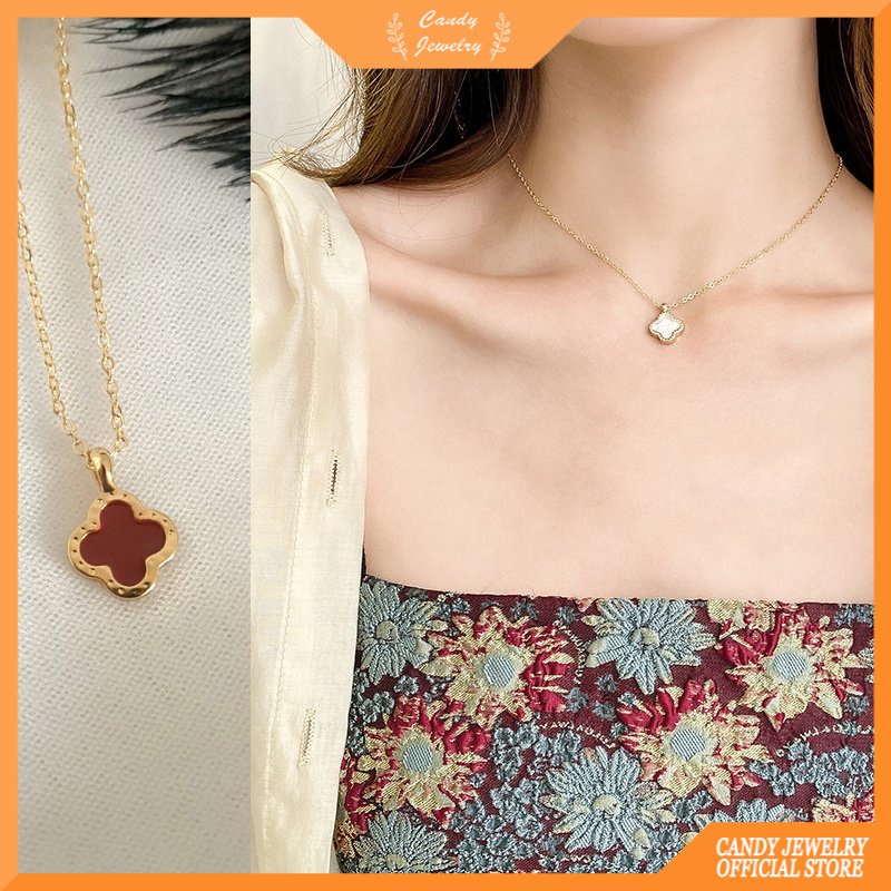 Vòng cổ MANYUE dây xích mặt cỏ bốn lá màu kẹo thời trang hiện đại cho nữ