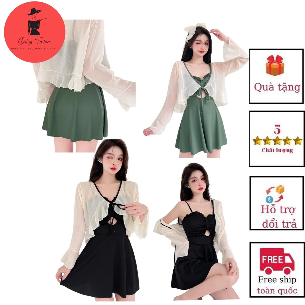 Bikini 1 mảnh kín đáo DILYSFASHION ĐB9307, Đồ bơi nữ liền thân đi biển kèm áo voan phong cách hàn quốc trẻ trung