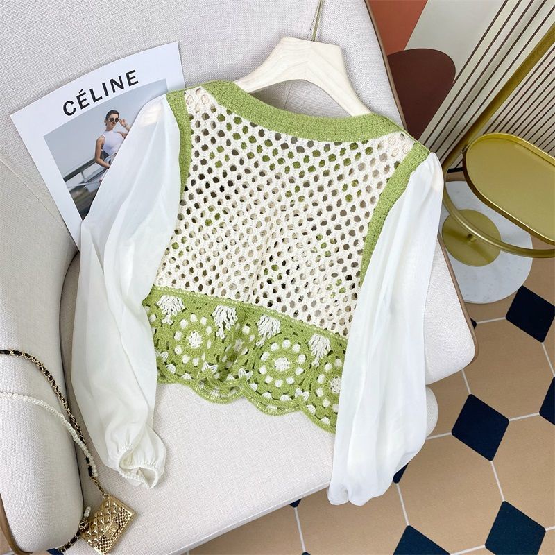 Áo Dệt Kim Tay Dài Vải Chiffon Thời Trang Thu Hè Cho Nữ