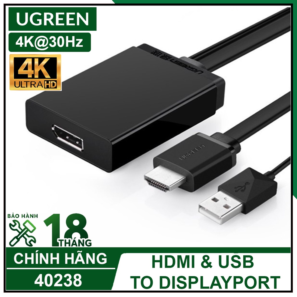 Bộ Chuyển HDMI Và USB Sang DisplayPort Cao Cấp, UGREEN 40238 Chính Hãng