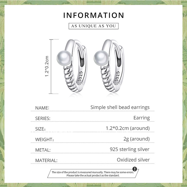 Bông tai BAMOER BAMOER bằng bạc 925 kiểu vỏ sò